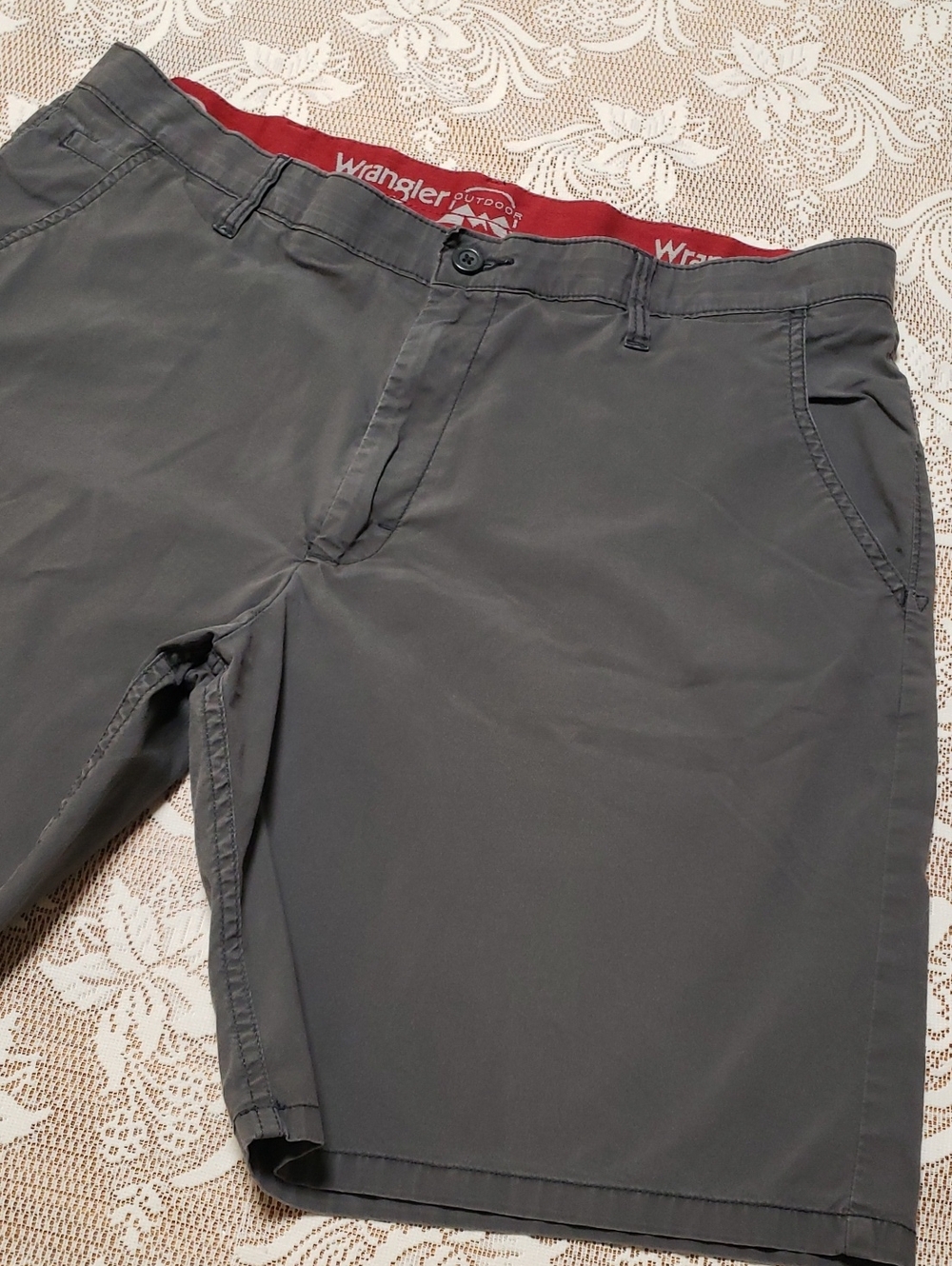 Wrangler Gray Men's Chino Shorts with Red Waistband Detail,  Size 38